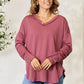 Culture Code Full Size V-Neck Exposed Seam Long Sleeve Blouse