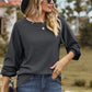 Eyelet Round Neck Long Sleeve T-Shirt