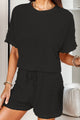 Round Neck Short Sleeve T-Shirt and Shorts Set Black