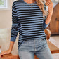 Lovelet Striped Round Neck Long Sleeve T-Shirt