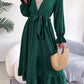 Contrast Belted Flounce Sleeve Dress