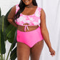 Marina West Swim Sanibel Crop Swim Top and Ruched Bottoms Set in Pink