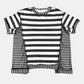 Full Size Contrast Stitching Striped Round Neck T-Shirt