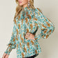 Double Take Full Size Printed Smocked Long Sleeve Blouse