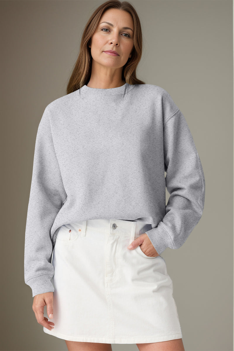 Round Neck Long Sleeve Sweatshirt Light Gray