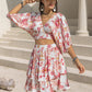 Printed Half Sleeve Top and Layered Skirt Set