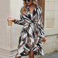 Printed V-Neck Long Sleeve Mini Dress