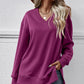 V-Neck Slit Long Sleeve Sweatshirt