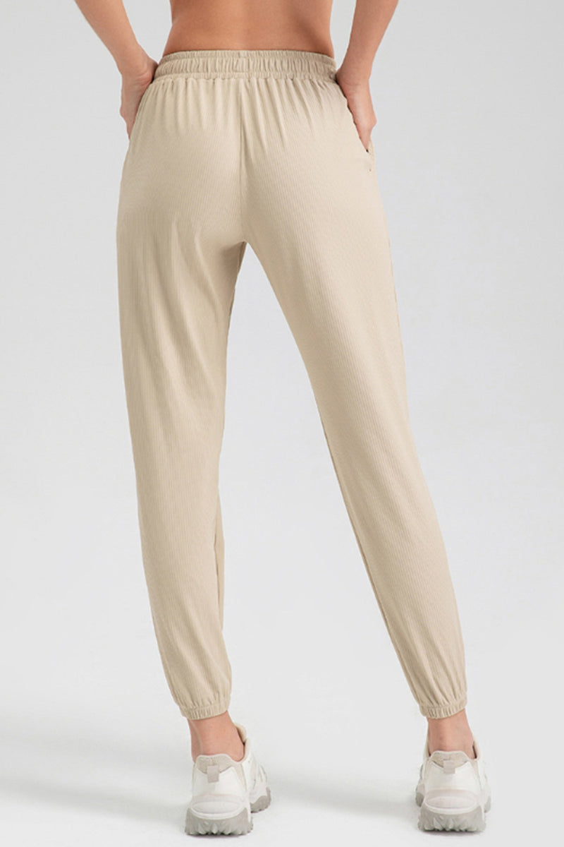 Elastic Waist Active Pants with Pockets