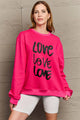 Simply Love Full Size LOVE Round Neck Sweatshirt Hot Pink