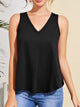 V-Neck Curved Hem Tank Black