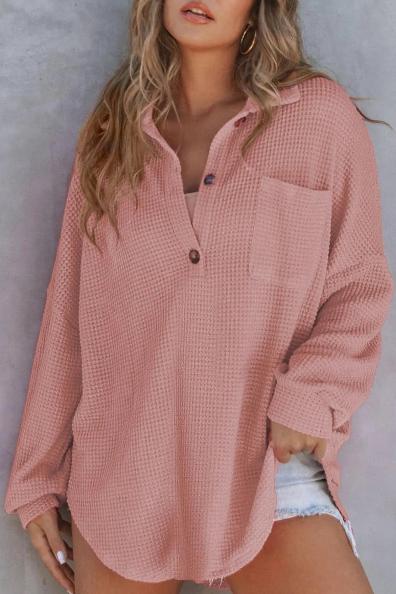 Half Button Long Sleeve Sweatshirt Dusty Pink
