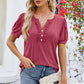 Frill Notched Short Sleeve Blouse