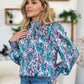 Double Take Full Size Printed Smocked Long Sleeve Blouse