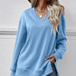 V-Neck Slit Long Sleeve Sweatshirt