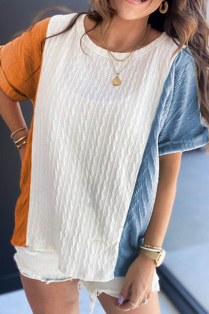 Textured Color Block T Shirt White