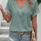 Eyelet V-Neck Short Sleeve Blouse