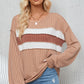 Ribbed Color Block Exposed Seam Round Neck Blouse