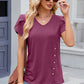 Decorative Button V-Neck Short Sleeve T-Shirt