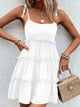 Frill Spaghetti Strap Tiered Dress White