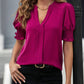 Notched Short Sleeve Blouse