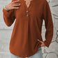 Decorative Button Notched Long Sleeve Blouse