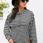 Striped Half-Button Dropped Shoulder Hoodie