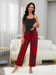 Lace Trim Cami and Plaid Pants Lounge Set Black