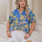 Plus Size Printed Notched Short Sleeve Blouse