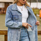 Buttoned Collared Neck Denim Jacket with Pockets