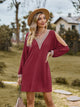 V-Neck Cutout Sleeve Mini Dress Wine