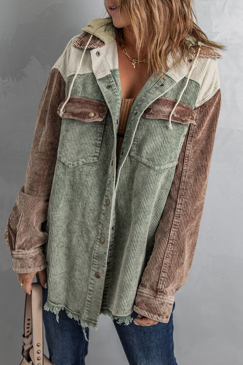 Snap Front Hooded Corduroy Shacket Sage