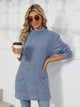 Ribbed Mock Neck Long Sleeve T-Shirt Dusty Blue