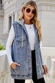 Drawstring Hooded Sleeveless Denim Top with Pockets Medium