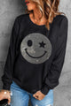 Rhinestone Smile Long Sleeve Sweatshirt Black