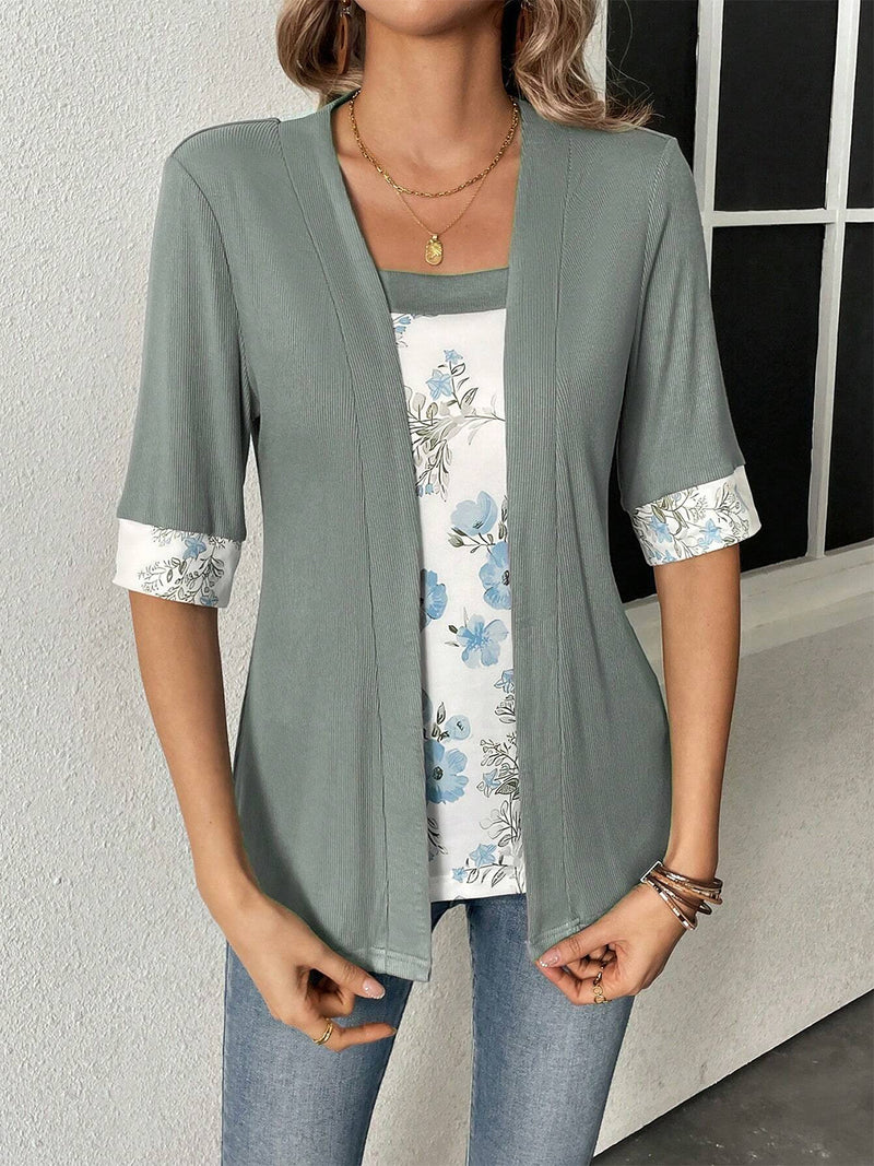 Faux Layered Printed Half Sleeve Top