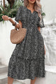 Leopard Print Short Sleeve Midi Dress Black