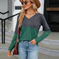 V-Neck Long Sleeve Two-Tone T-Shirt