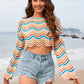 Striped Boat Neck Long Sleeve Cover Up