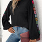 Embroidered Round Neck Long Sleeve Top