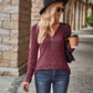 Half-Zip V-Neck Long Sleeve Top