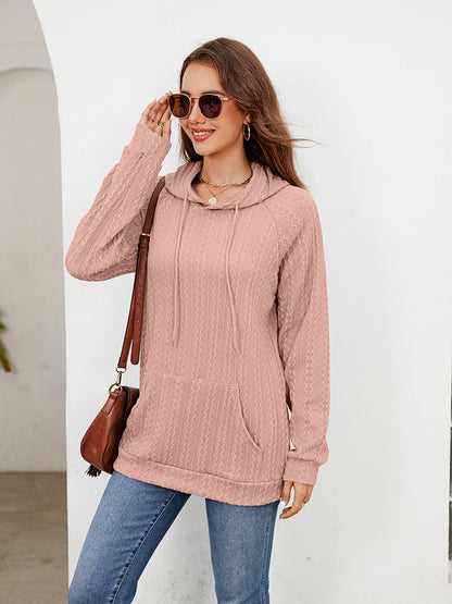 Raglan Sleeve Front Pocket Hoodie Peach