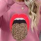 Leopard Lip Graphic Round Neck Sweatshirt