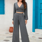 Surplice Top and Wide Leg Pants Set