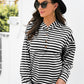 Striped Half-Button Dropped Shoulder Hoodie