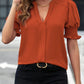 Notched Short Sleeve Blouse