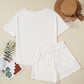 Round Neck Short Sleeve Top and Drawstring Shorts Set