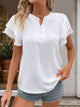 Perfee Swiss Dot Notched Short Sleeve Blouse White