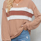 Ribbed Color Block Exposed Seam Round Neck Blouse