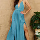 OneTheLand Captivating Muse Open Crossback Maxi Dress in Turquoise